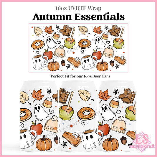 Autumn Essentials - 16oz Beer Can / Libbey UVDTF Transfers