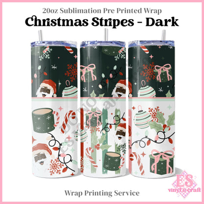 Christmas Stripes - Dark - Full 20oz Tumbler Sublimation Print