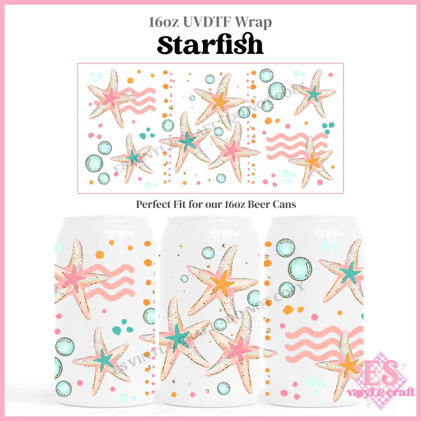 Starfish - 16oz Beer Can / Libbey UV-DTF Transfer