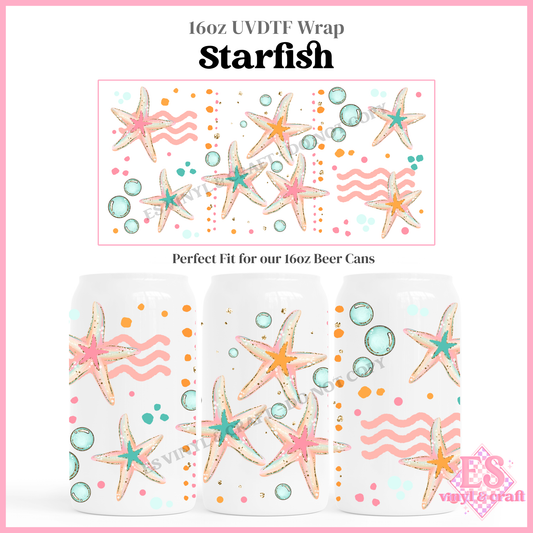 Starfish - 16oz Beer Can / Libbey UV-DTF Transfer