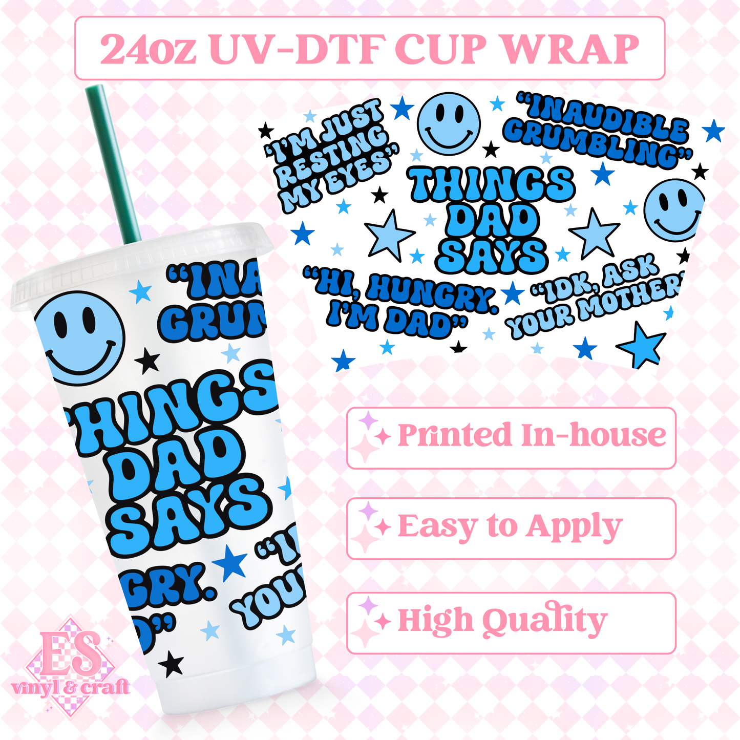 Dad Sayings - UVDTF 24oz Cold Cup Wrap image 0