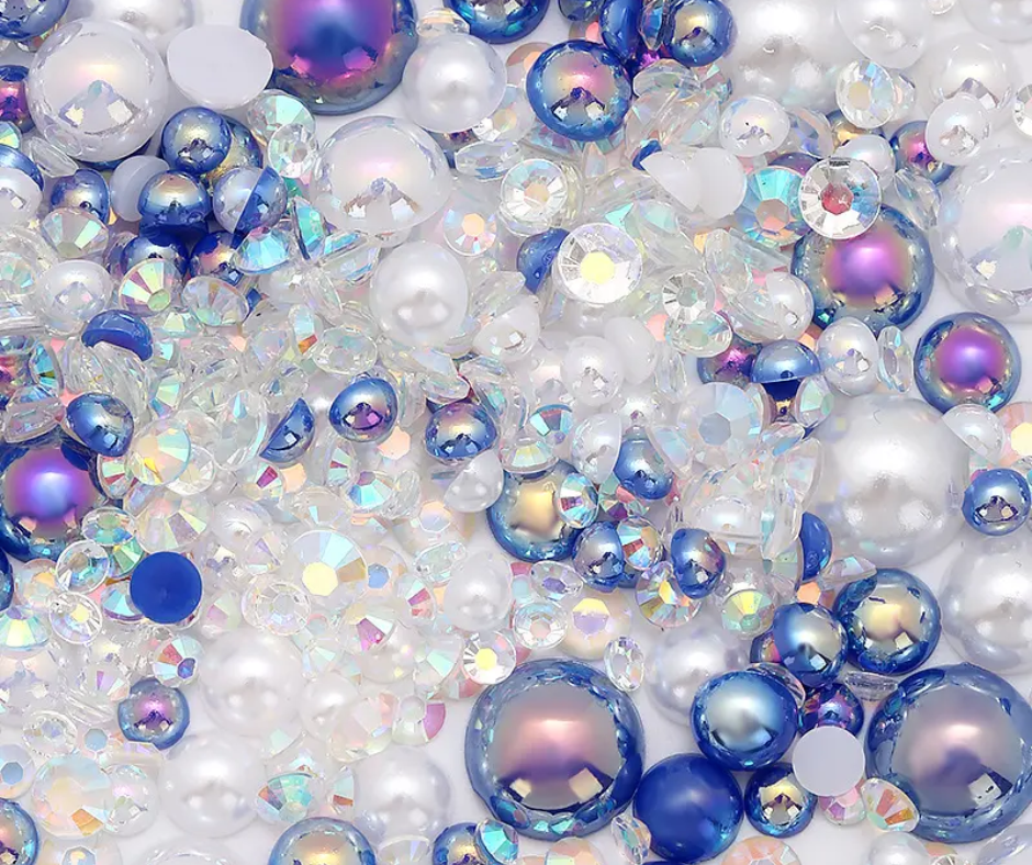 Blue Snowflake - Pearl & Rhinestone Mix image 0