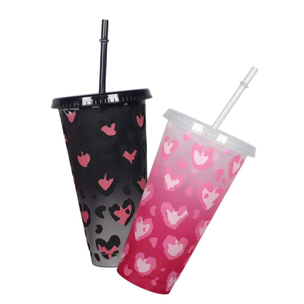 Leopard Heart Colour Changing 24oz Cold Cup image 0