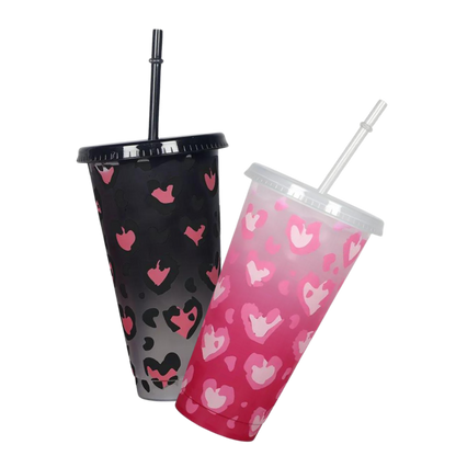 Leopard Heart Colour Changing 24oz Cold Cup image 0