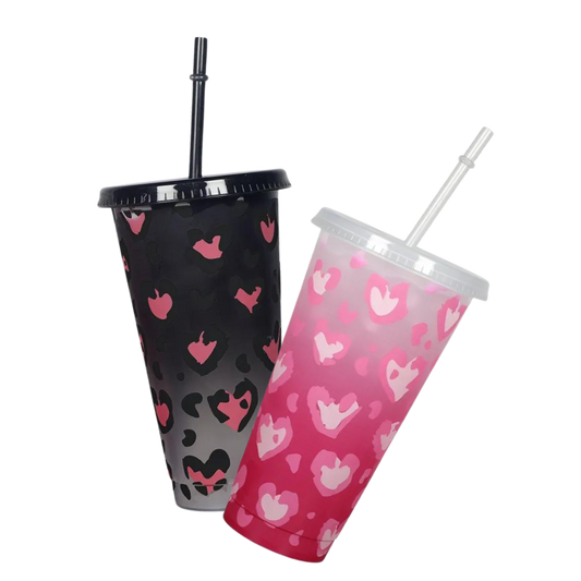 Leopard Heart Colour Changing 24oz Cold Cup image 0