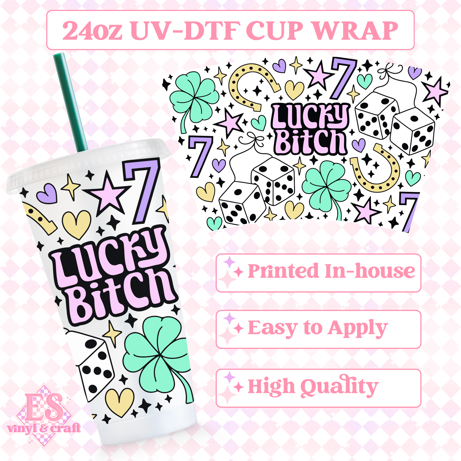 Lucky B*tch - UVDTF 24oz Cold Cup Wrap image 0