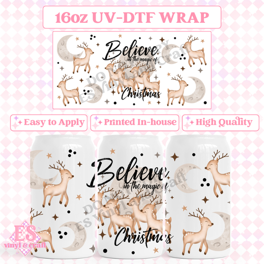 Believe in the Magic of Christmas - 16oz Beer Can / Libbey UV-DTF Transfer image 0