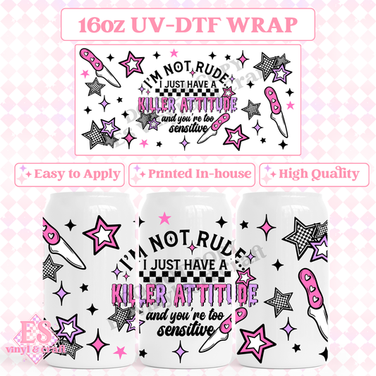 Killer Attitude - 16oz Beer Can / Libbey UV-DTF Transfer image 0