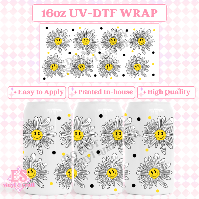 Daisies - 16oz Beer Can / Libbey UV-DTF Transfers image 0