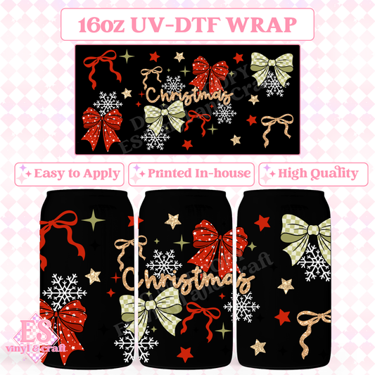 Merry Bows - 16oz Beer Can / Libbey UV-DTF Transfer image 0