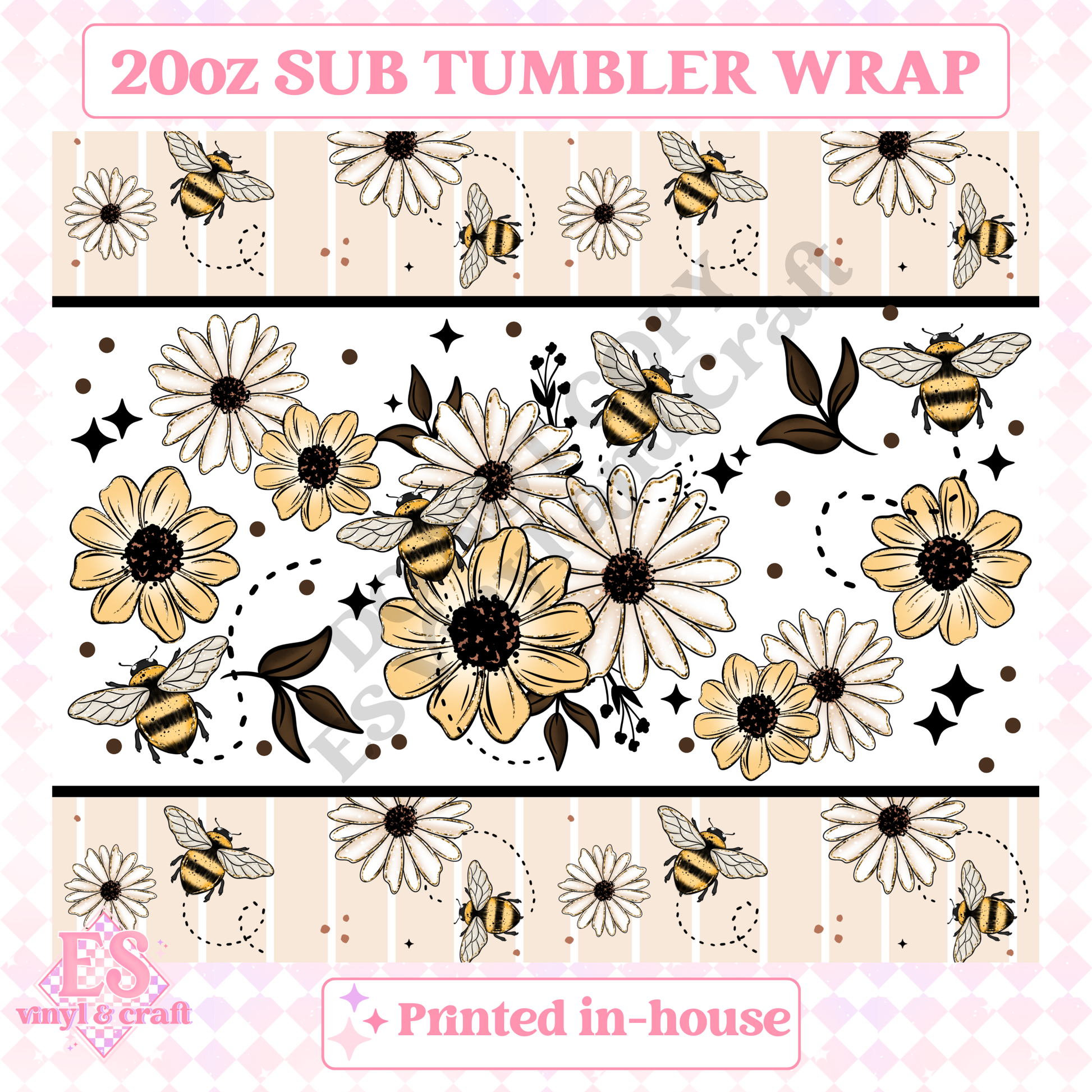 Bee Floral - Full 20oz Tumbler Sublimation Print image 1