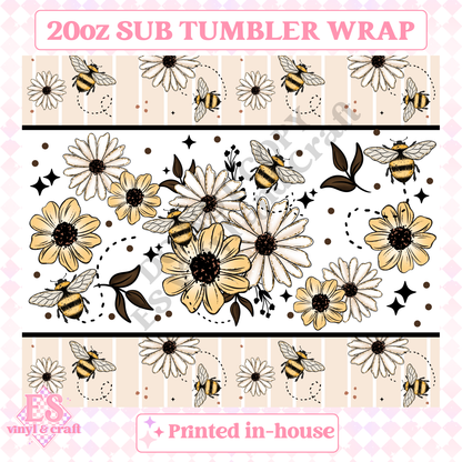 Bee Floral - Full 20oz Tumbler Sublimation Print image 1