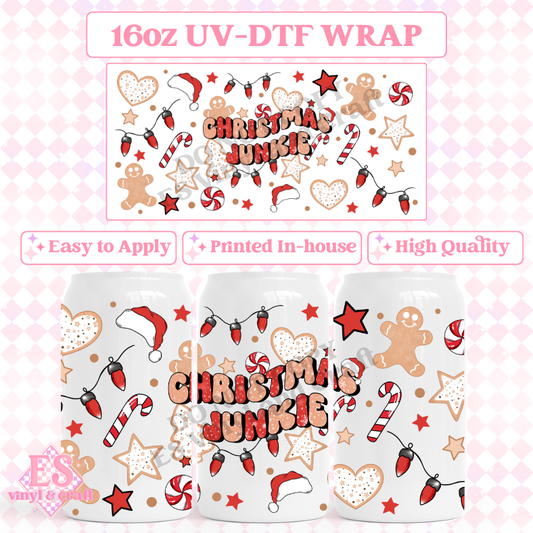 Christmas Junkie - 16oz Beer Can / Libbey UV-DTF image 0
