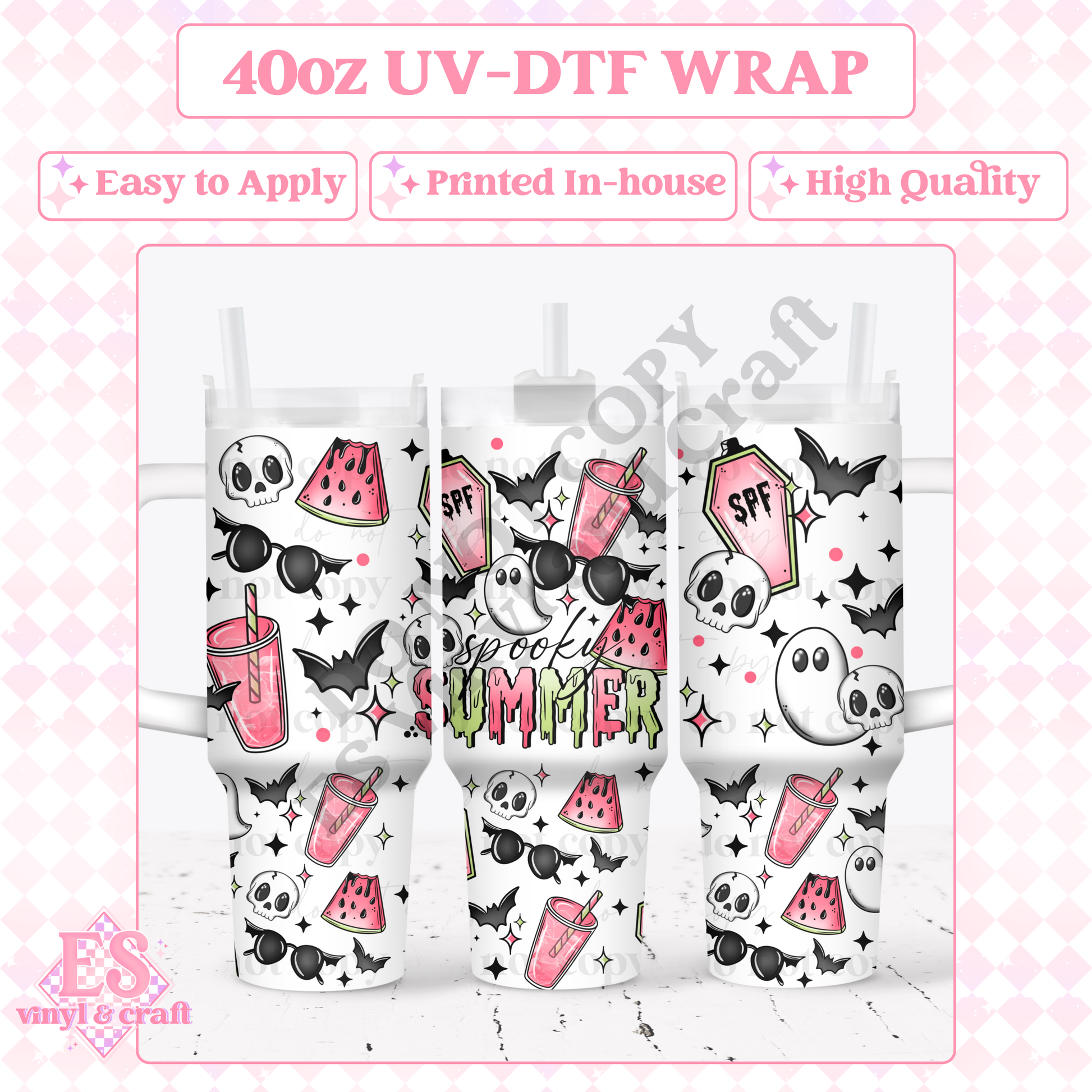 Spooky Summer - 40oz Tumbler Wraps - UV-DTF (2 Wraps - Top and Bo image 0