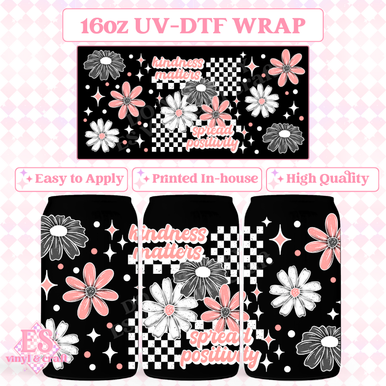 Kindness Matters (White Elements) - 16oz Beer Can / Libbey UV-DTF Transfer image 0