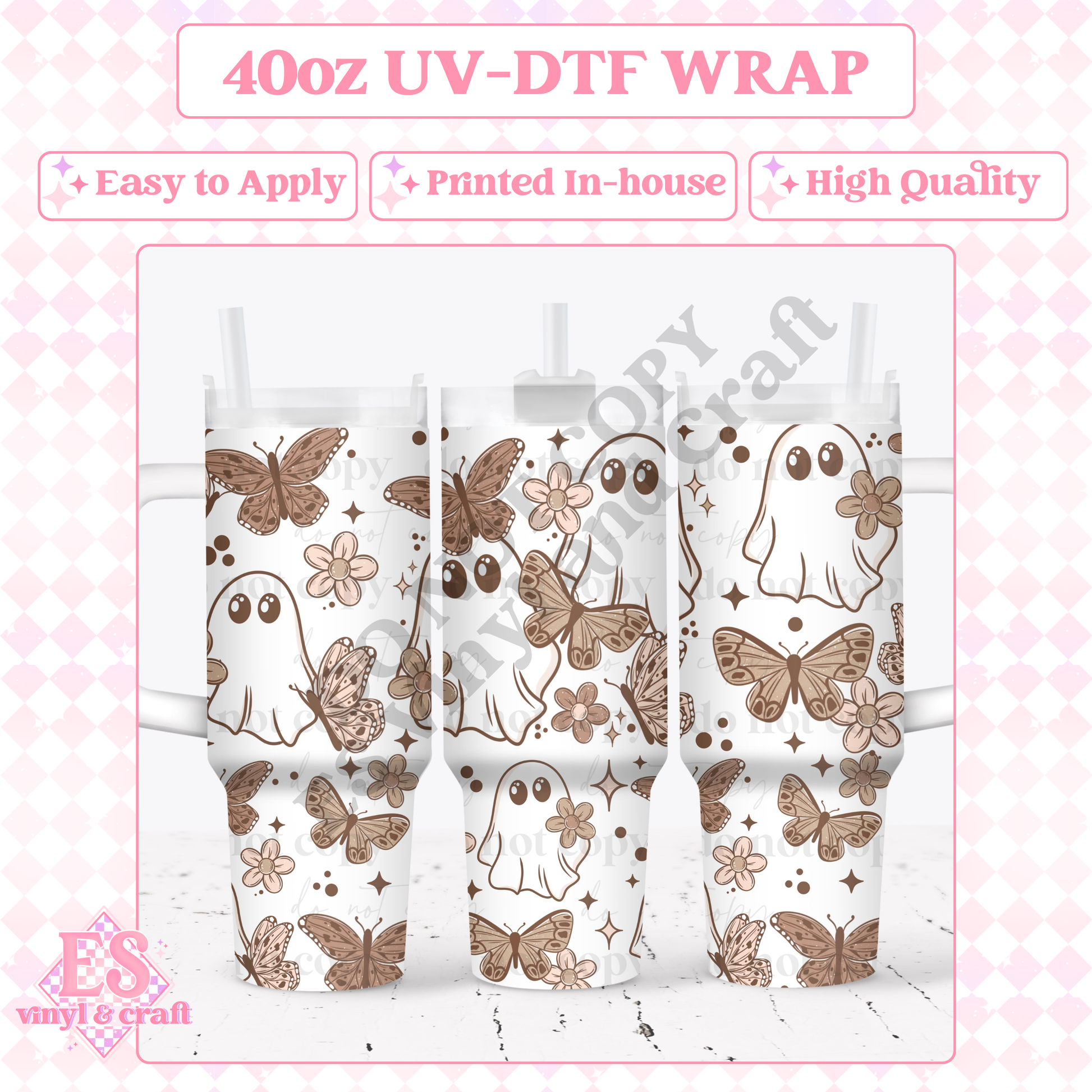 Butterfly Ghostie - 40oz Tumbler Wraps - UV-DTF (2 Wraps - Top and Bottom) image 0