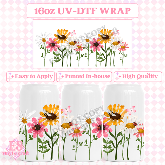 Wildflower Border - 16oz Beer Can / Libbey UV-DTF Transfer image 0