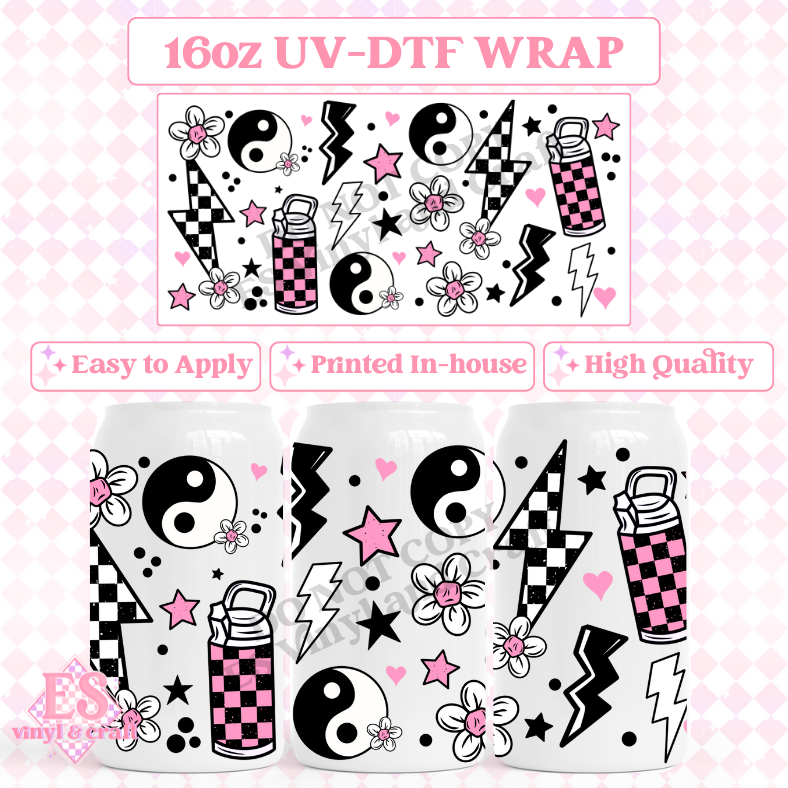 Pink Checker - 16oz Beer Can / Libbey UV-DTF Transfer image 0