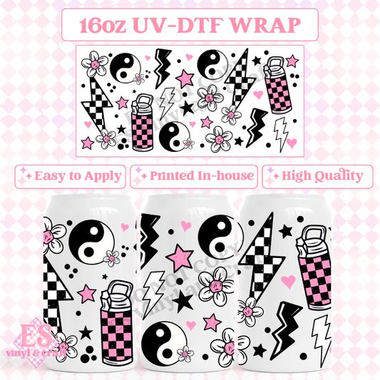 Pink Checker - 16oz Beer Can / Libbey UV-DTF Transfer image 0