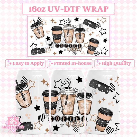 Coffee Addict - 16oz Beer Can / Libbey UV-DTF image 0