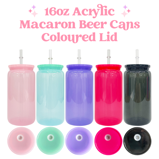 16oz Macaron Acrylic Coloured Beer Can with Plastic Lid and Straw image 0