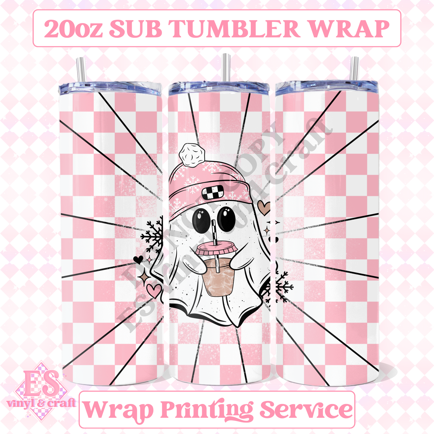 Pink Winter Ghostie - Full 20oz Tumbler Sublimation Print image 0
