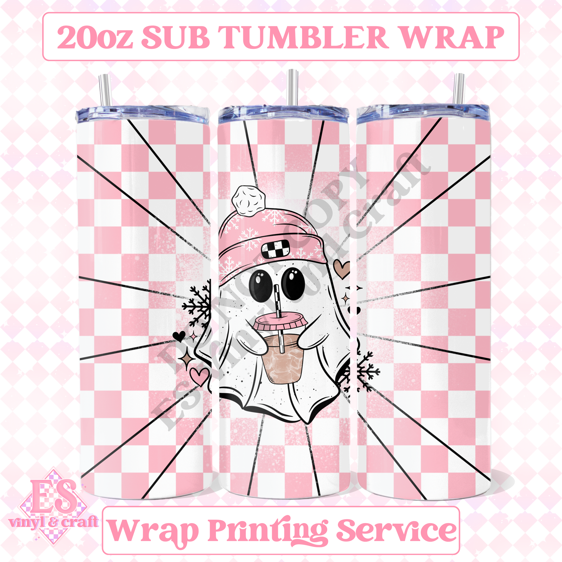 Pink Winter Ghostie - Full 20oz Tumbler Sublimation Print image 0