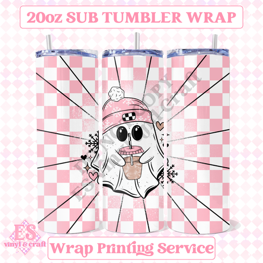 Pink Winter Ghostie - Full 20oz Tumbler Sublimation Print image 0