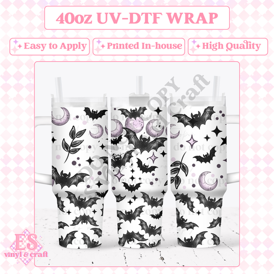 Bats and Moons - 40oz Tumbler Wraps - UV-DTF (2 Wraps - Top an image 0