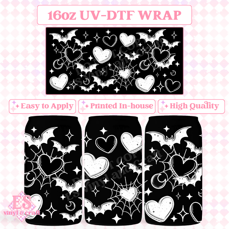 Bat Hearts White - 16oz Beer Can / Libbey UV-DTF image 0
