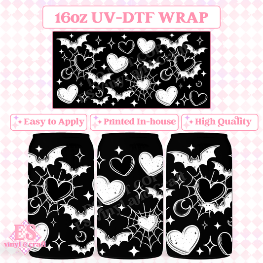 Bat Hearts White - 16oz Beer Can / Libbey UV-DTF image 0