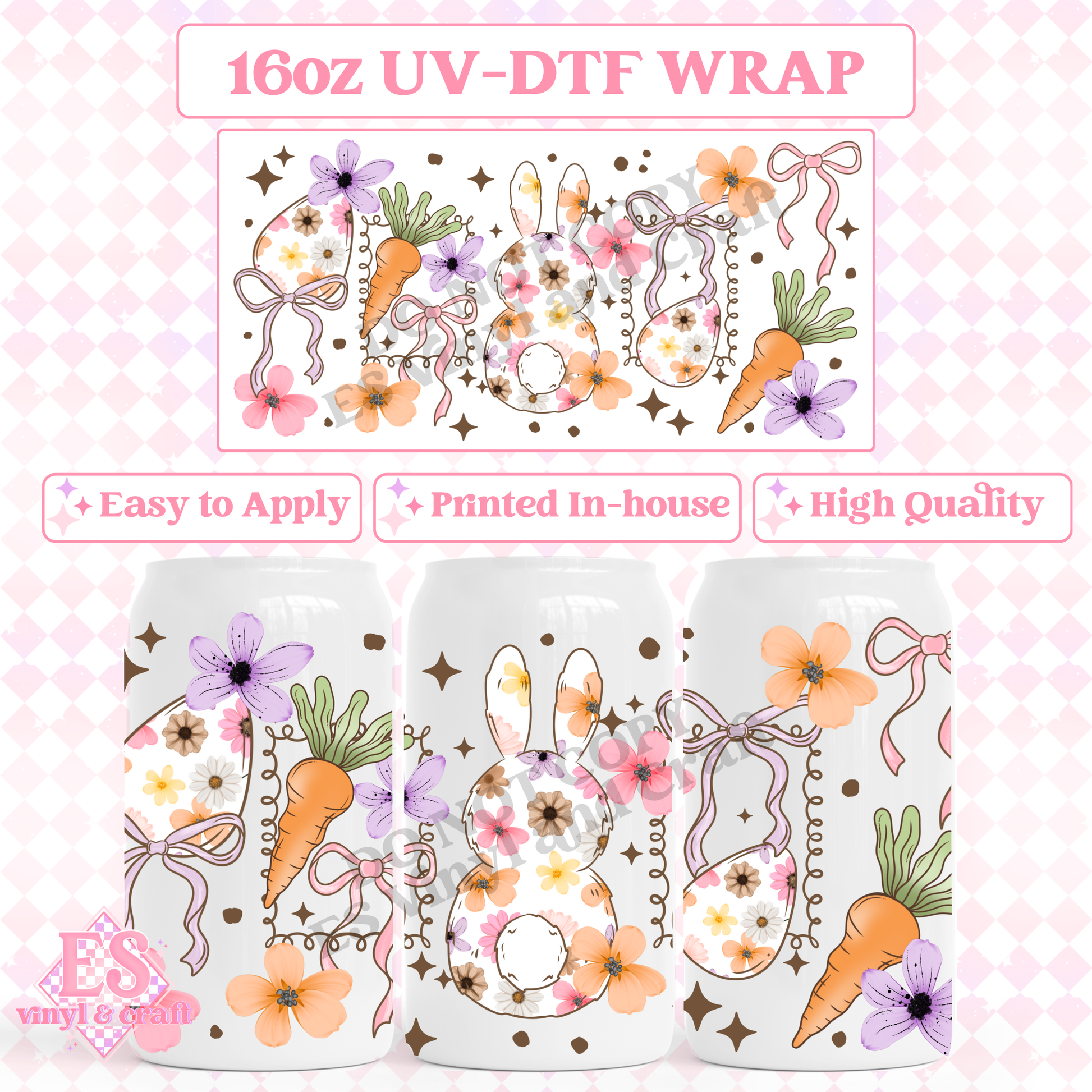 Floral Bunny - 16oz Beer Can / Libbey UV-DTF image 0