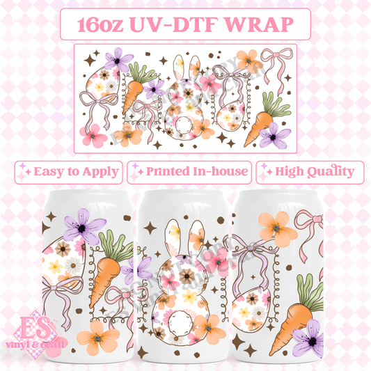 Floral Bunny - 16oz Beer Can / Libbey UV-DTF image 0