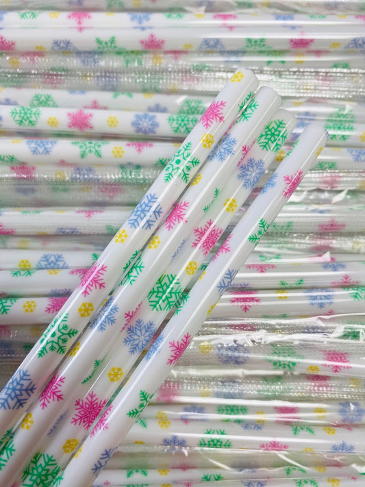 Christmas Snowflakes White Straw image 0