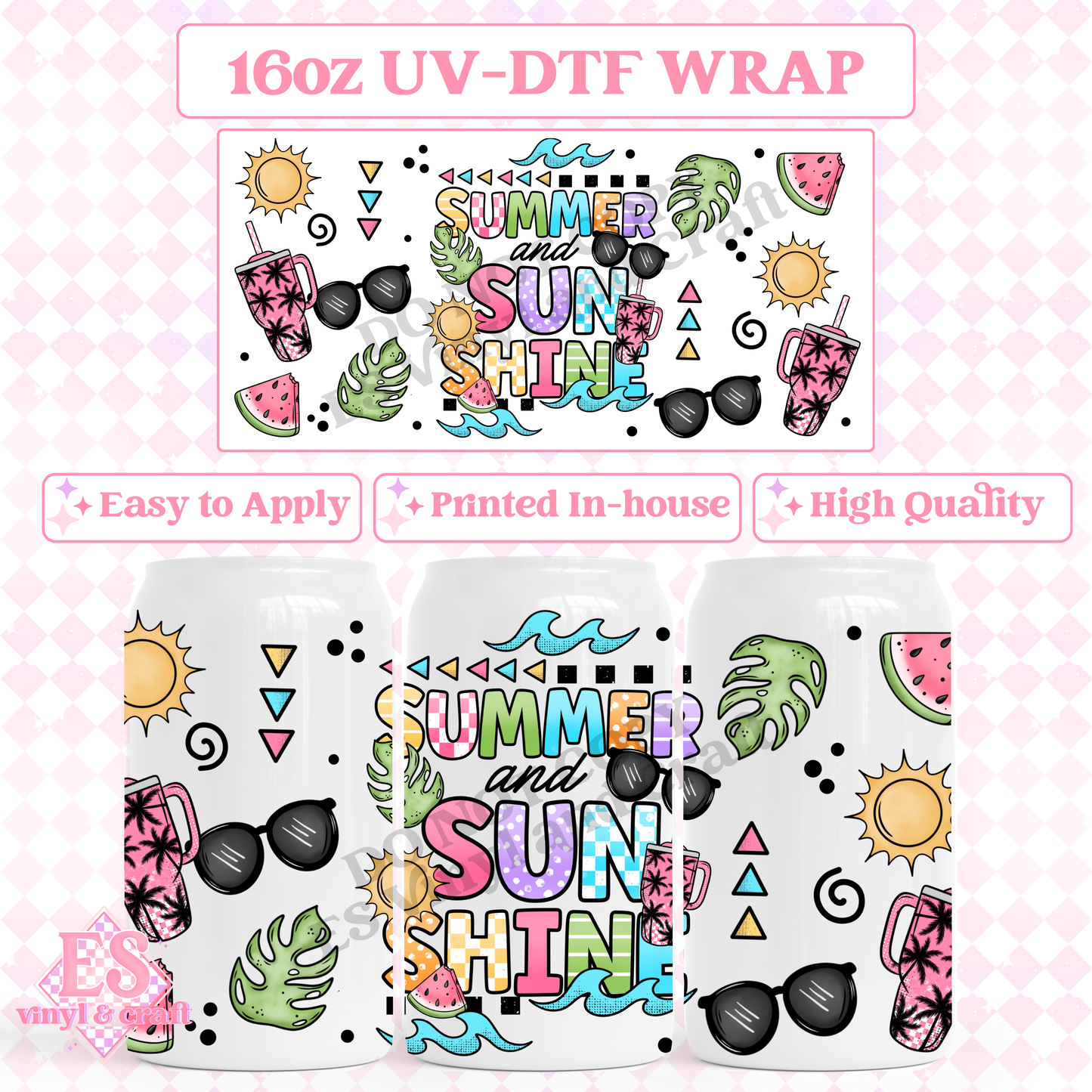 Summer Sunshine - 16oz Beer Can / Libbey UV-DTF Transfer image 0