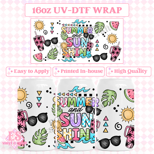 Summer Sunshine - 16oz Beer Can / Libbey UV-DTF Transfer image 0