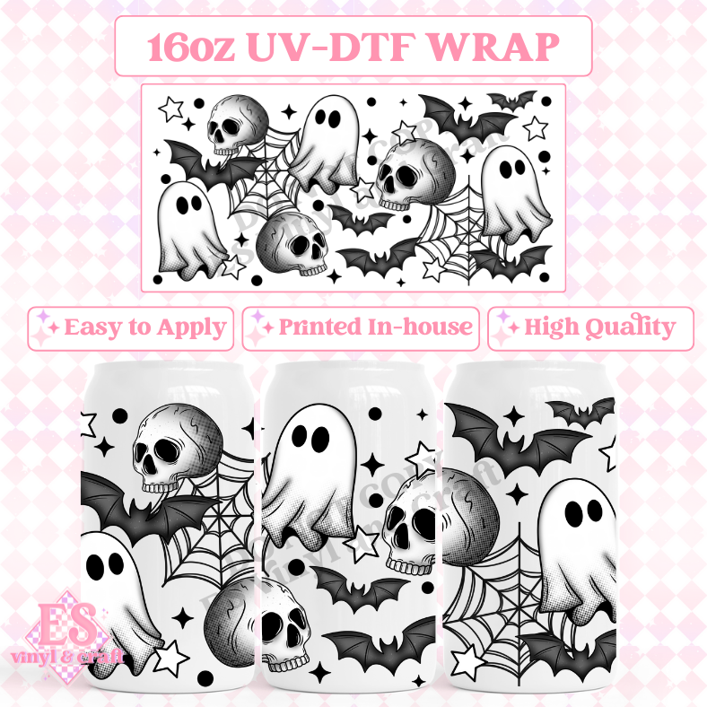 Monochrome Spooky Black - 16oz Beer Can / Libbey UV-DTF image 0