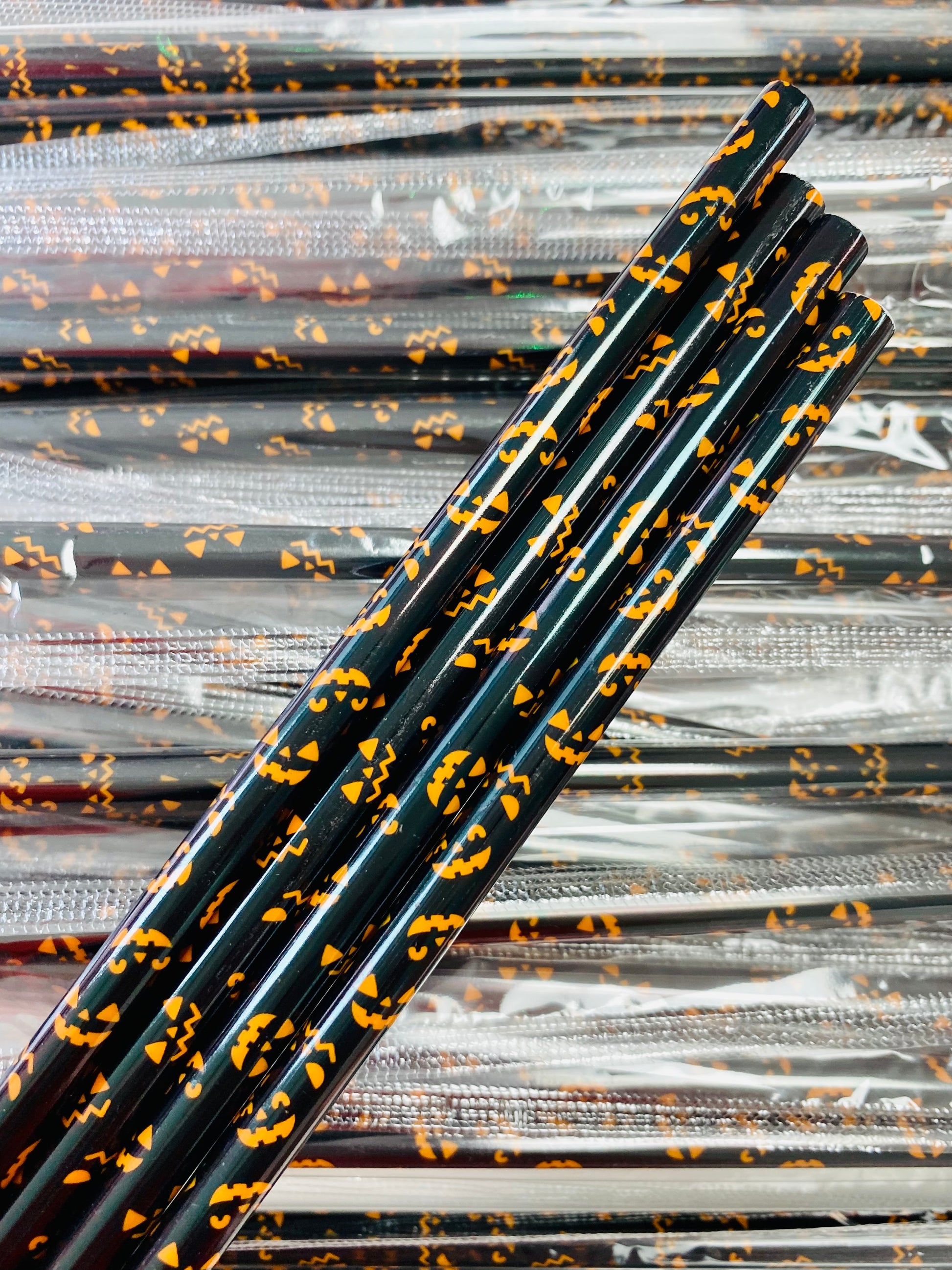 Orange and Black Pumpkins Halloween Straw image 0