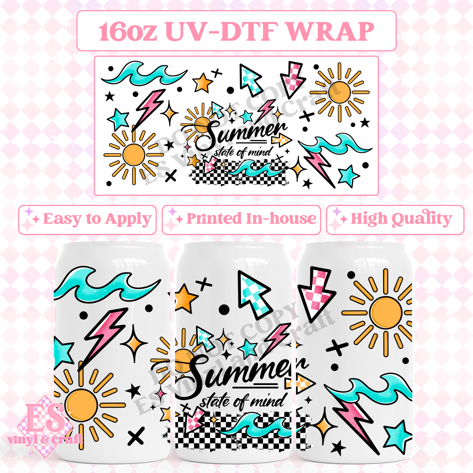 Summer State of Mind - 16oz Beer Can / Libbey UV-DTF Transfer image 0