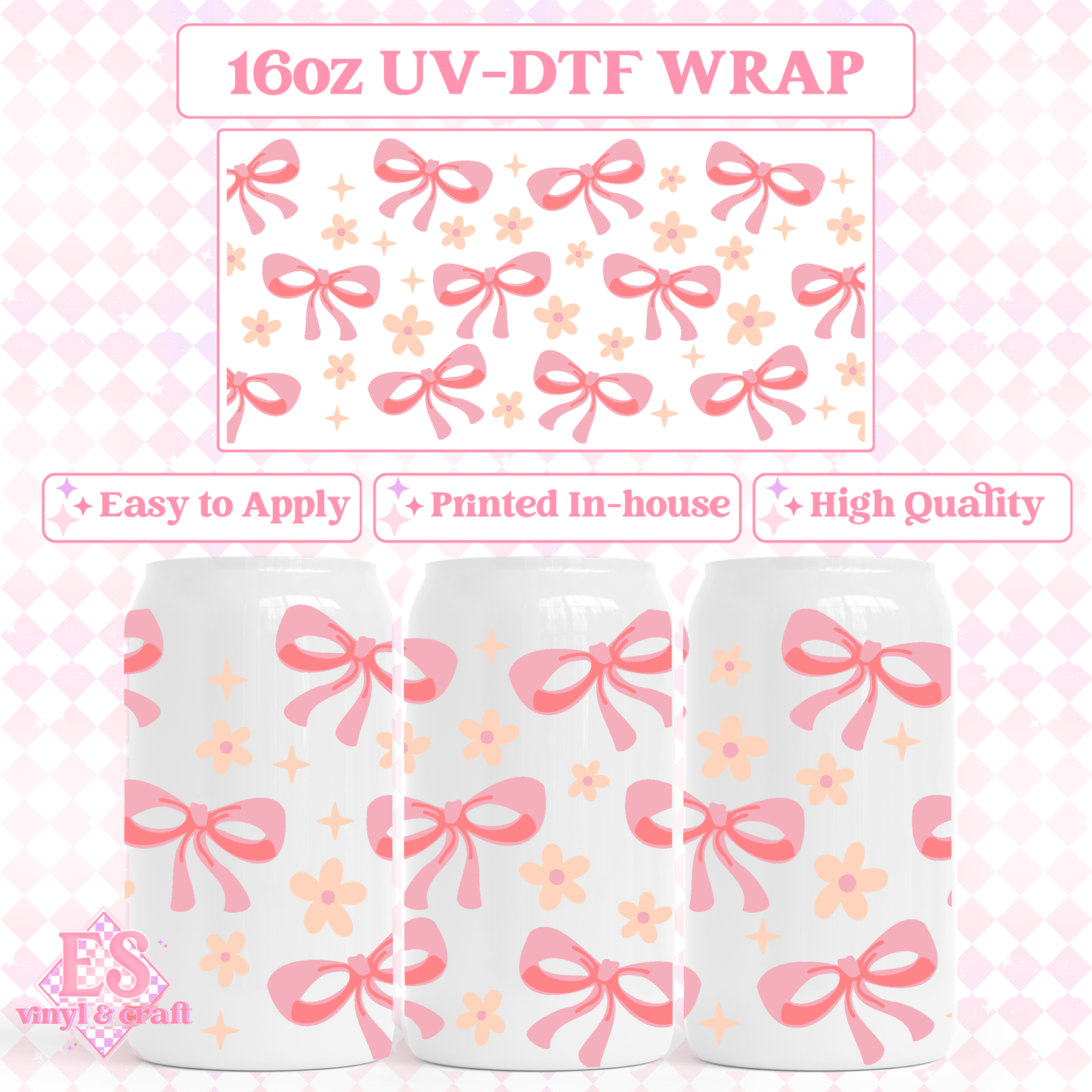 Bows and Daisies - 16oz Beer Can / Libbey UV-DTF Trans image 0