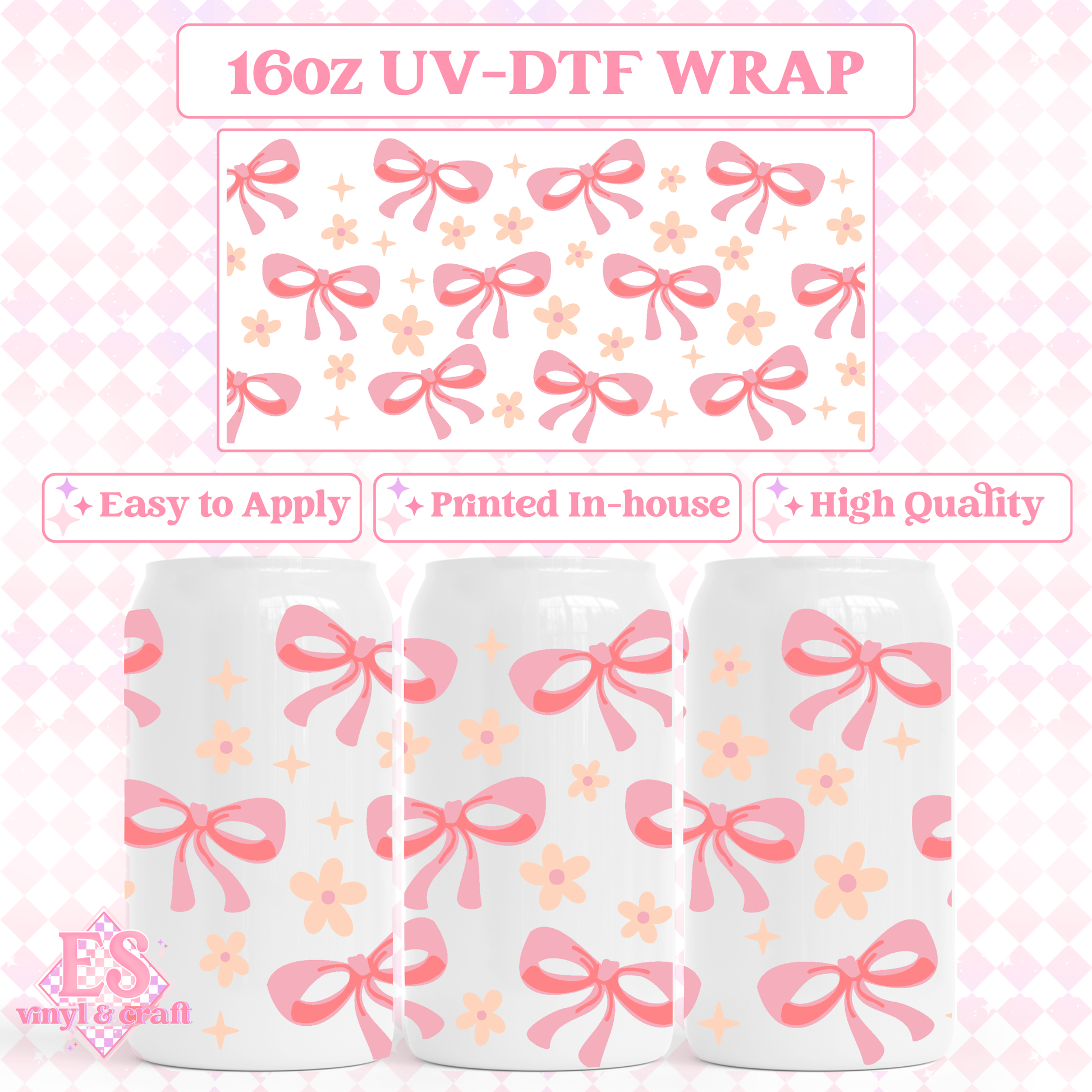 Bows and Daisies - 16oz Beer Can / Libbey UV-DTF Trans image 0
