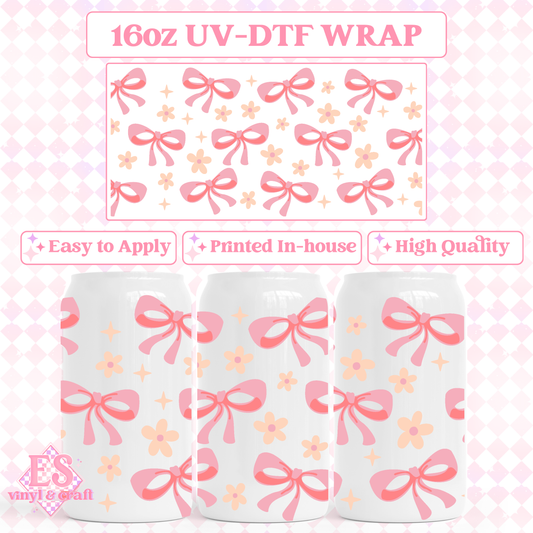 Bows and Daisies - 16oz Beer Can / Libbey UV-DTF Trans image 0