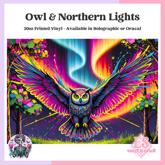 Owl and Northern Lights - 20oz Printed Tumbler Self Adhesive Vinyl image 0