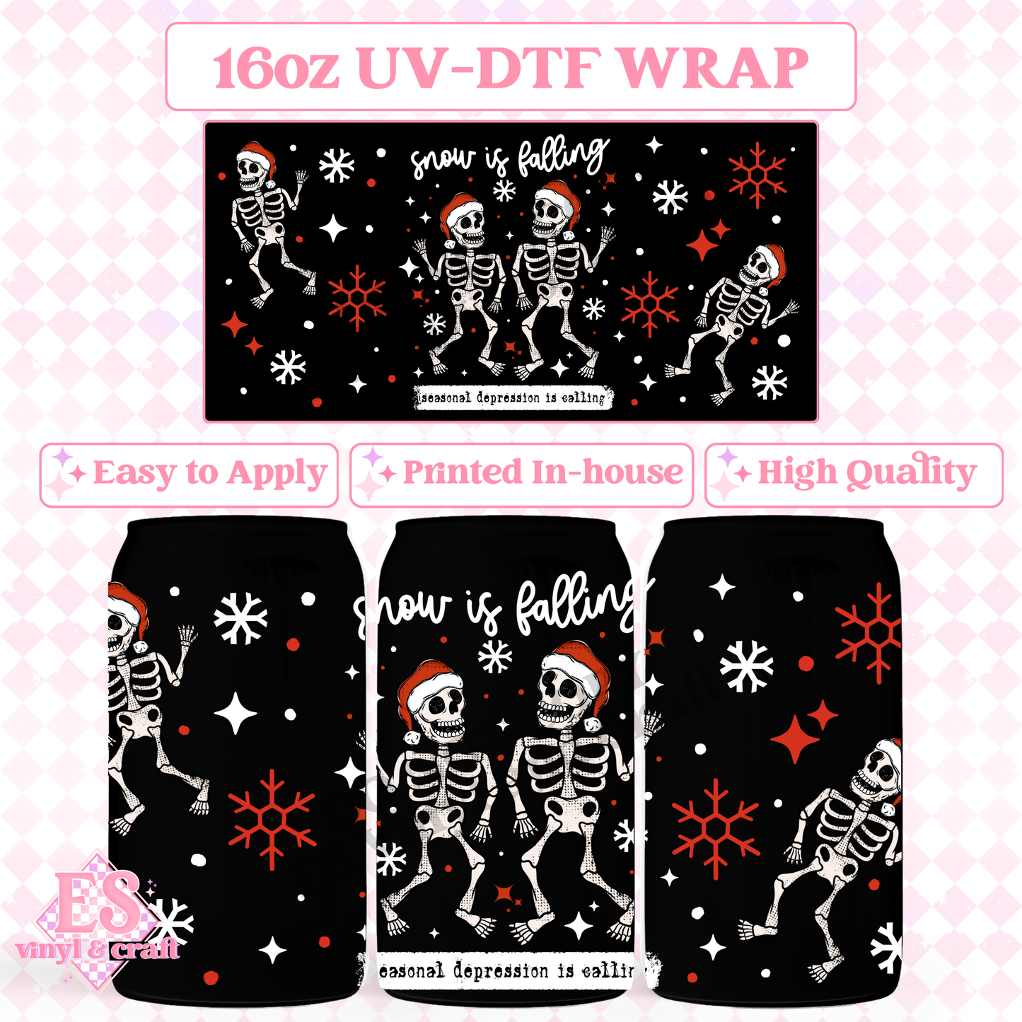 Snow is Falling (White Skellies) - 16oz Beer Can / Libbey UV-DTF Transfe image 0