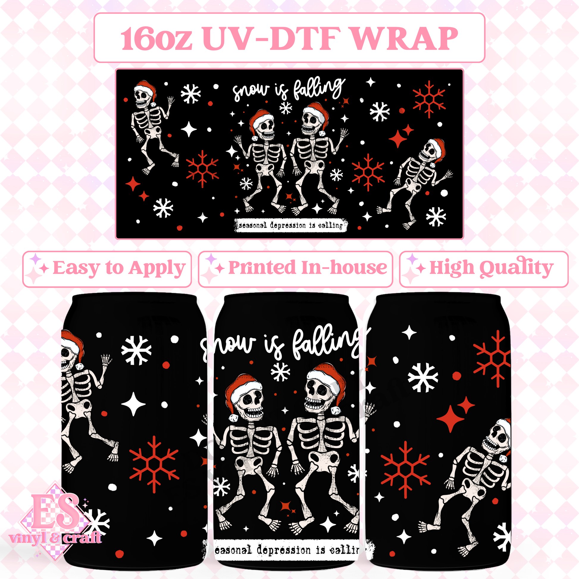 Snow is Falling (White Skellies) - 16oz Beer Can / Libbey UV-DTF Transfe image 0