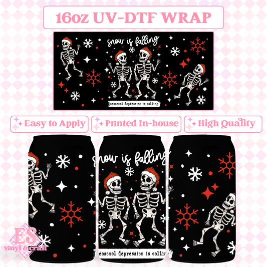 Snow is Falling (White Skellies) - 16oz Beer Can / Libbey UV-DTF Transfe image 0