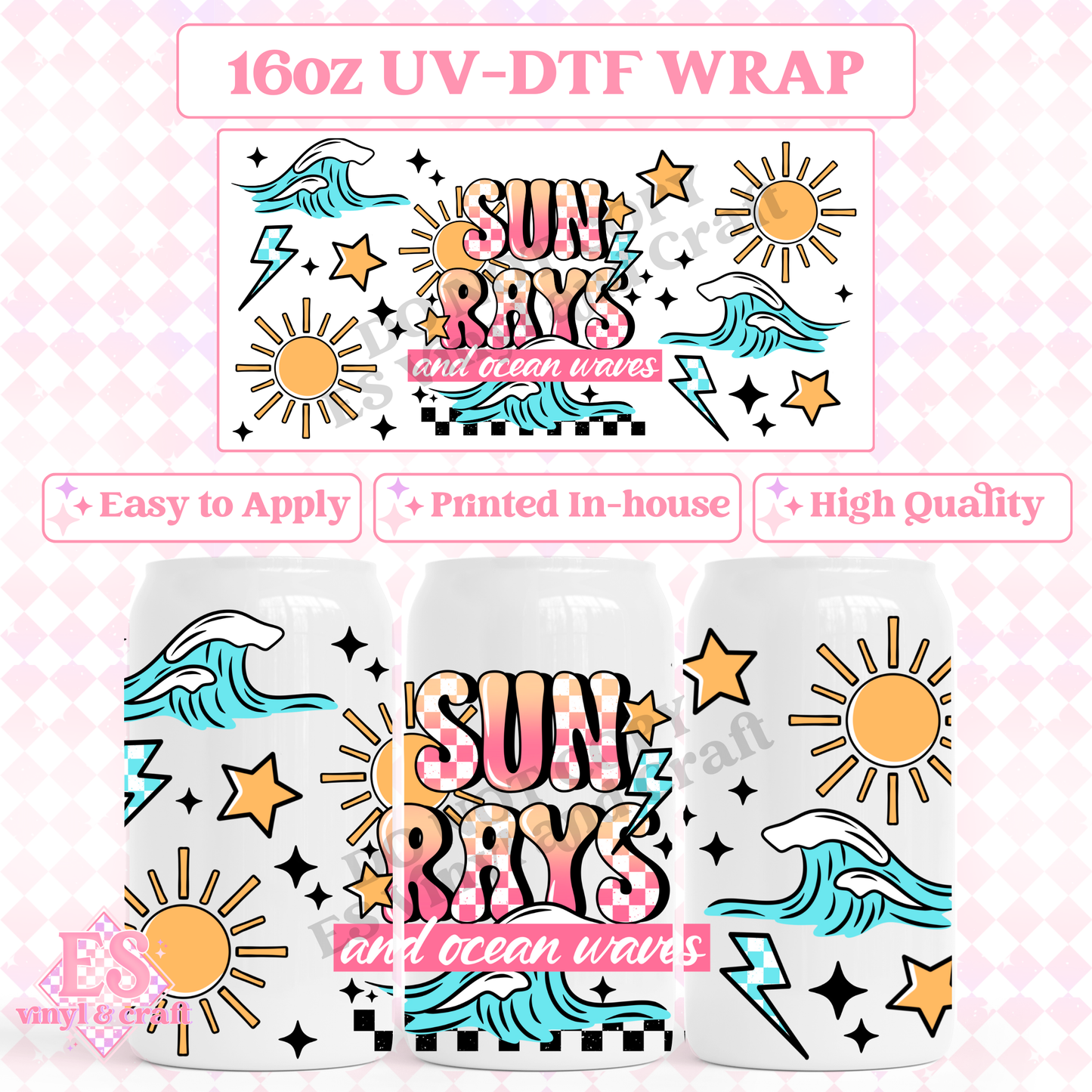 Sun Rays and Ocean Waves - 16oz Beer Can / Libbey UV-DTF Transfer image 0