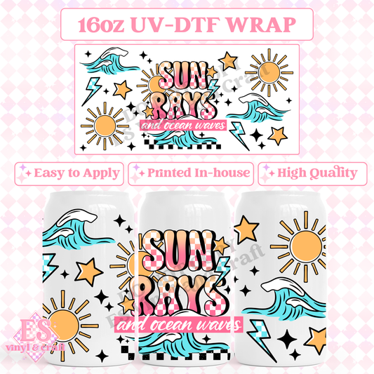 Sun Rays and Ocean Waves - 16oz Beer Can / Libbey UV-DTF Transfer image 0
