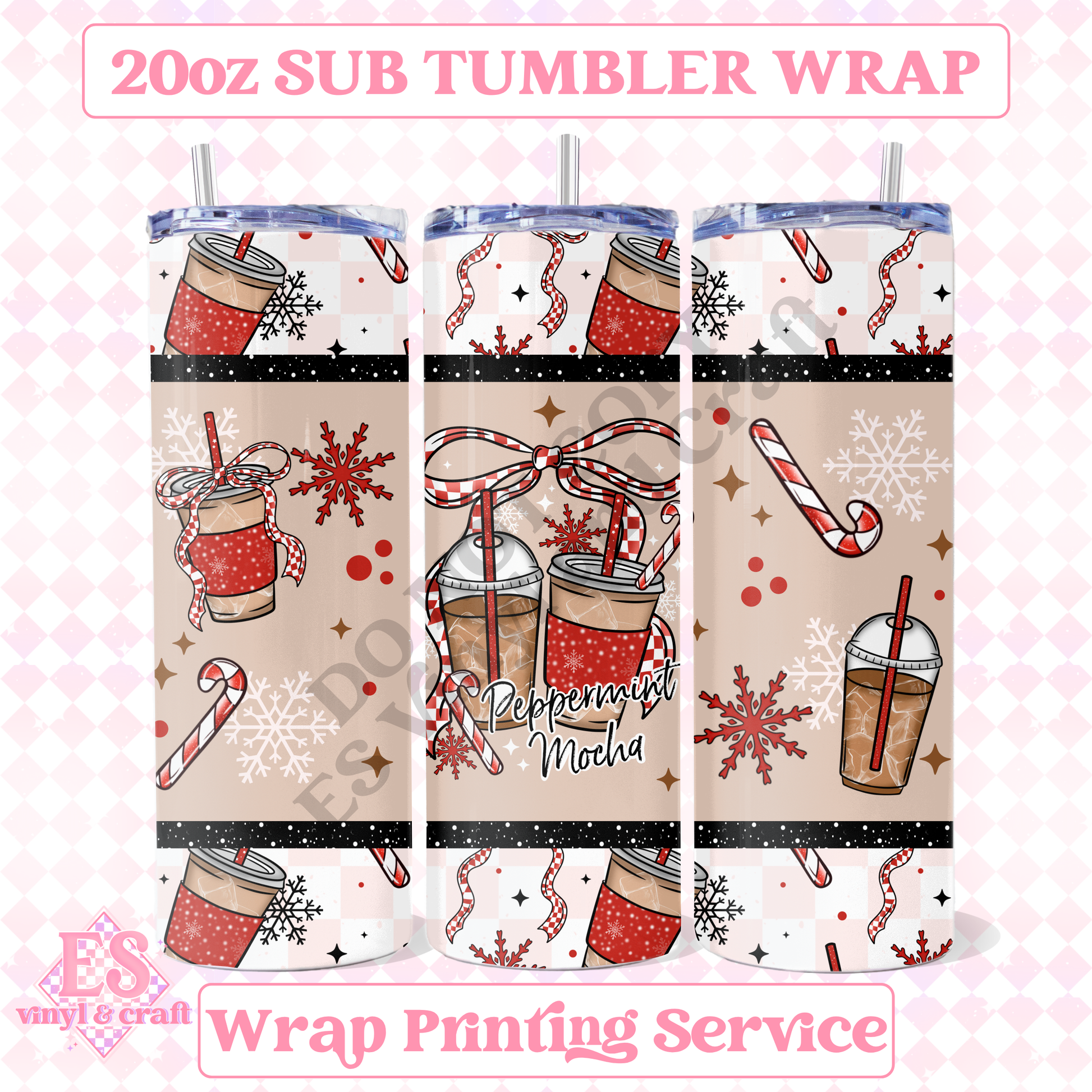 Peppermint Mocha - Full 20oz Tumbler Sublimation Print image 0