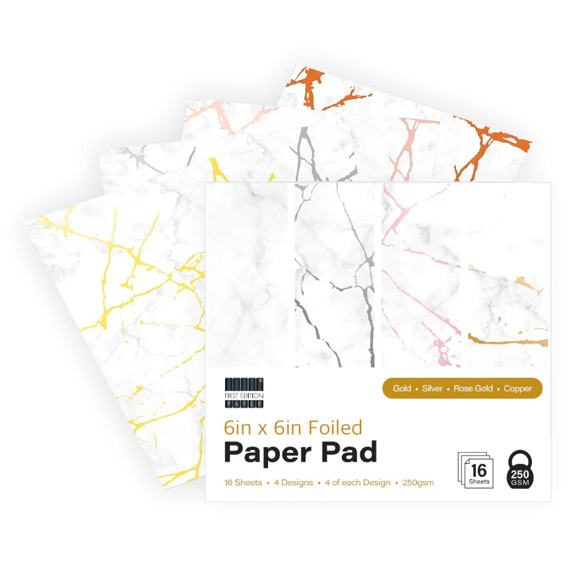 First Edition White Marble 6" X 6" Foiled Paper Pad - 250GSM image 0